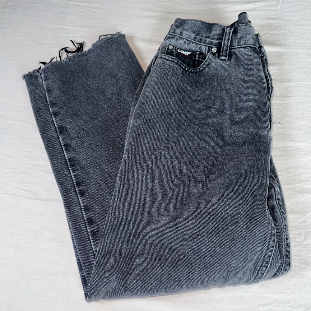 UNIF Washed Black High Waisted Raw Hem Straight Leg Jeans Size 27 100% Cotton - Picture 1 of 13